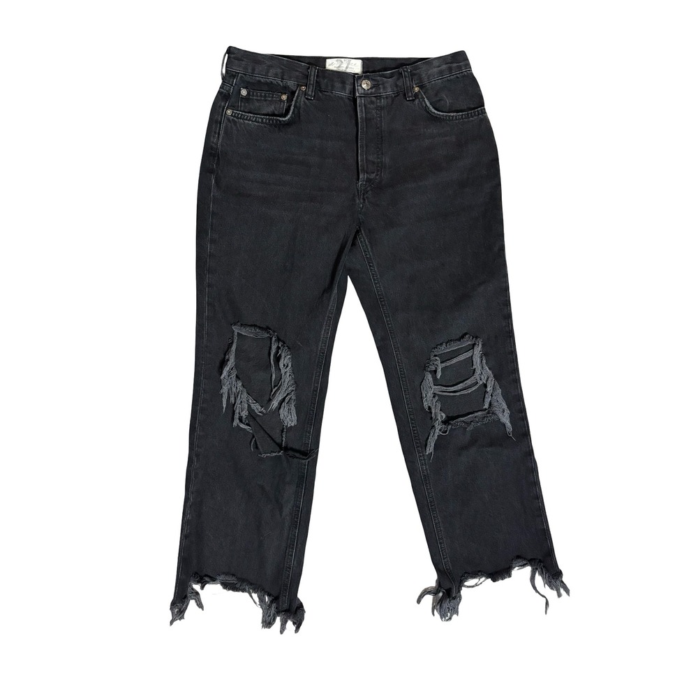 Free People We The Free Distressed Straight Leg Jeans‎ 27 Black Cotton OB1463199